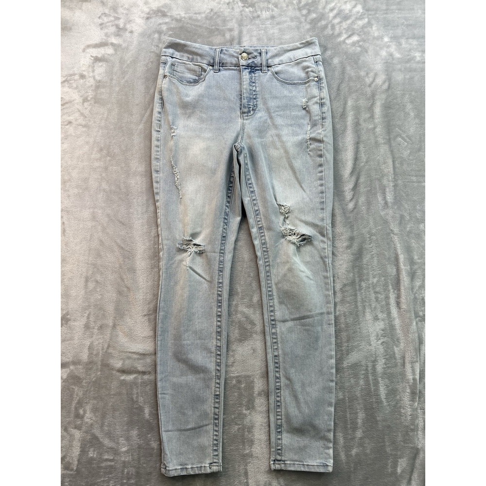 Seven7 Jeans Womens Sz 10 Light  Blue Tummyless High Rise Skinny Distressed Fade